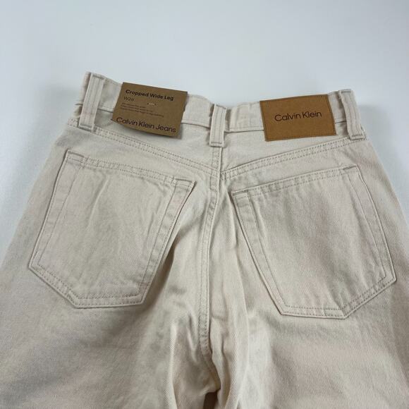 Calvin Klein Women Cropped Wide Leg Zip Fly Mid Rise Jeans Beige Size 26 - Picture 2 of 16